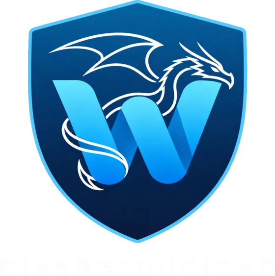 Emblema de ciberseguridad de WITS: un dragón de línea blanca enrollado en la W, dentro de un escudo azul